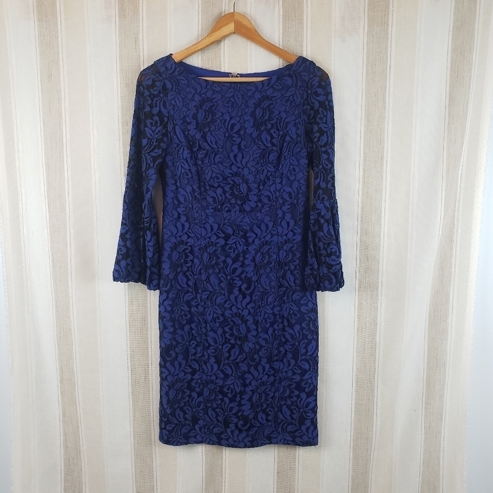 Eliza J Lace Sheath Dress Blue Black Size 4‎